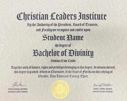 Bachelor of Divinity Degree $30.00