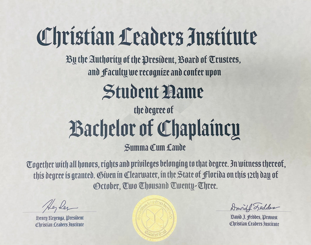 Bachelor of Chaplaincy Degree $30.00