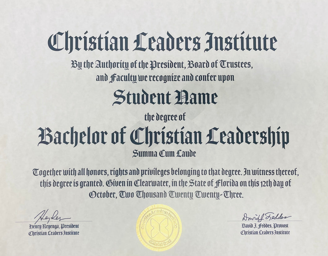 Bachelor of Christian Leadership Degree $30.00