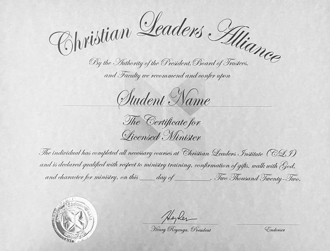 Licensed Minister Certificate