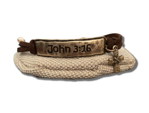 Amazing Grace Bracelet with a John 3:16 Leather Bracelet Option
